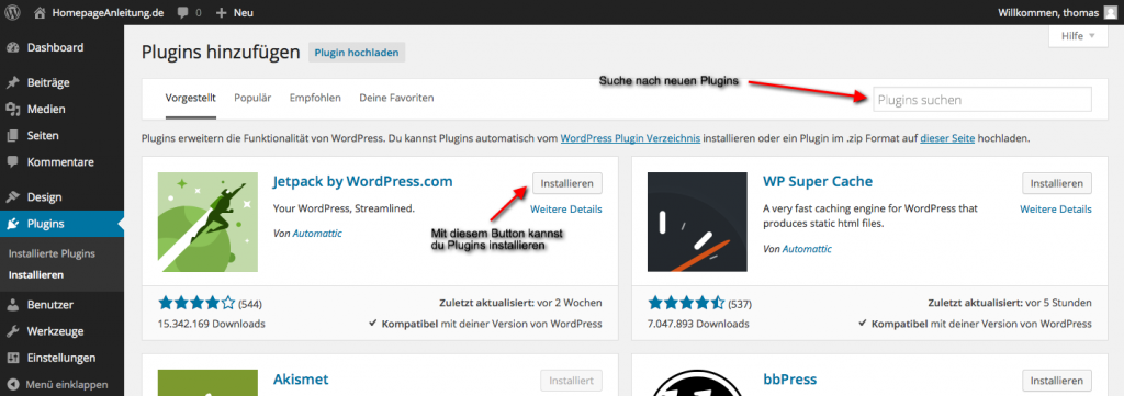 Wordpress Plugins installieren