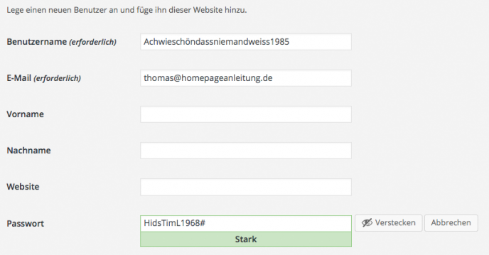 Wordpress Sicherheit mit starkem Passwort erhöhen