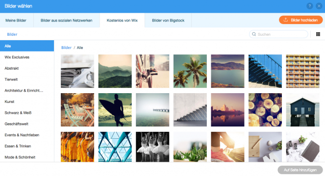 Kostenlose Bilder mit Wix