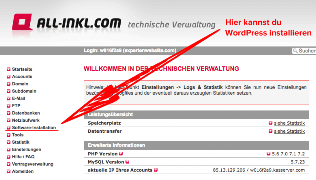Bei All-Inkl wird WordPress automatisch installiert