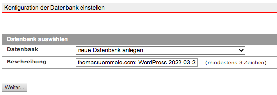 Datenbank für WordPress Installation anlegen
